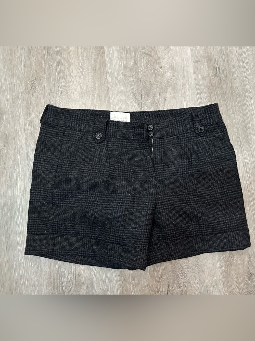 hinge Black Plaid High-Rise Tailored Shorts